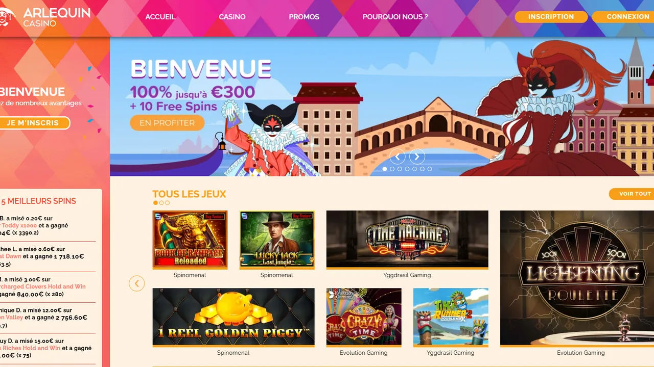 Aper&ccedil;u du site Arlequin Casino
