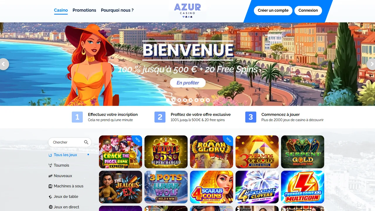 Aper&ccedil;u du site Azur Casino