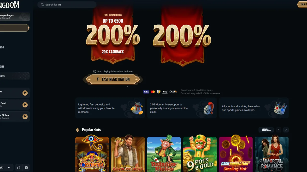Aper&ccedil;u du site Kingdom Casino