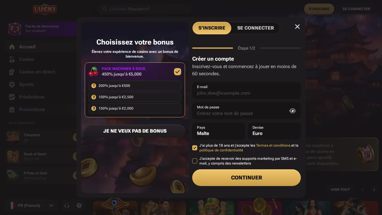Aper&ccedil;u du site Lucki Casino