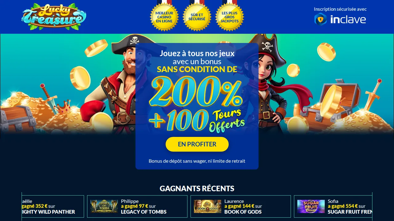 Aper&ccedil;u du site Lucky Treasure