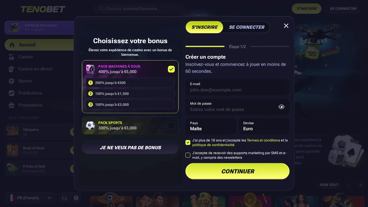 Aper&ccedil;u du site Tenobet